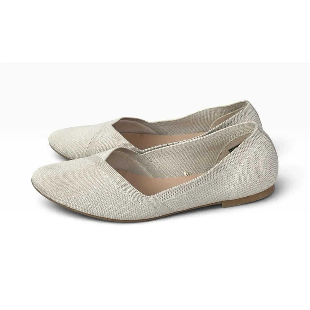 Time and Tru Flats Women 9 Knit Slip On Casual Comfort Memory Foam Cream